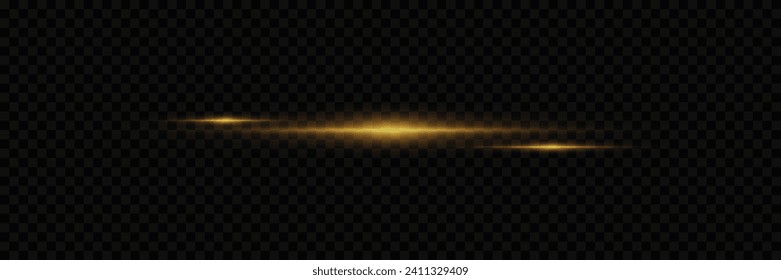 Golden explosion of light with sparks. Abstract glowing magic dust isolated on transparent background. Light effects. Glitter and glare.