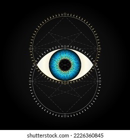 Golden Eye, an eye drawn from the geometry of the vesica piscis with golden ratios