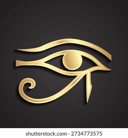 golden eye of Horus or Ra 3d metallic egyptian symbol