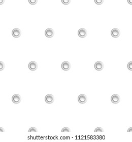 Golden eyelet seamless pattern isolated on white background. Metal polka dot with hole imitation. Vector repaet wallpaper with silver rings, fashion textile print, abstract geometric backdrop.