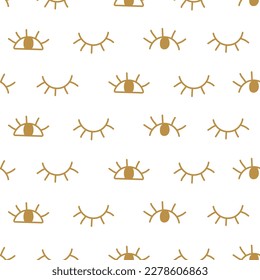 Golden eyes vector seamless pattern. Hand drawn repeat background with eyes. Cute fabric design.