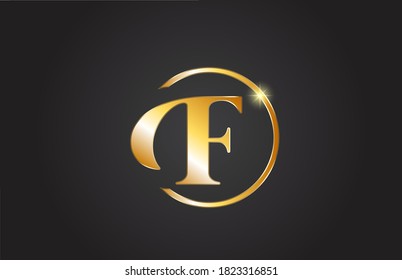golden F alphabet letter logo icon in yellow and black color. Simple and creative gold circle design for company and business