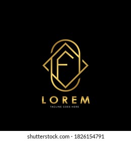 Golden F Initial letter Logo Vector Design Concept Geometrical Line