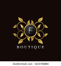 Golden  F Letter Luxury  Frame  Boutique Initial  Logo Icon, Elegance logo letter design template for luxuries business, boutique, fashion, and more business identity