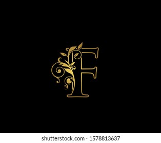 Golden F Luxury Logo Icon, Classy Letter Logo Design.