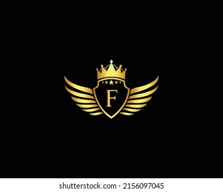 Golden F Luxury Logo Template Vector Icons. Golden Elegant Beautiful logo with with crown Vector Illustration Of Luxury Logo.