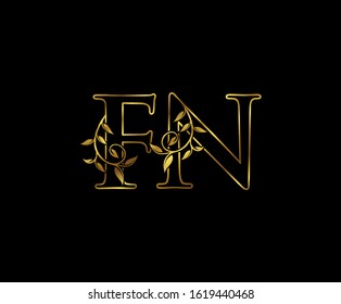 Golden F, N and FN Luxury Letter Logo Icon 