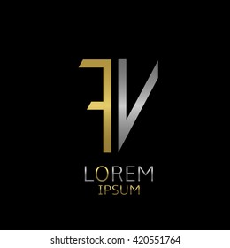 Golden F and silver V letters logo template for your business company