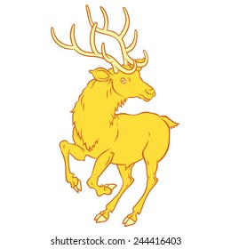 Golden fabulous deer - a symbol of good luck. Vector Illustration