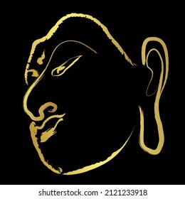 Golden face buddha with golden brush stroke isolate on black background