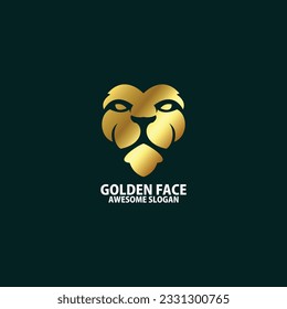 golden face lion logo design 