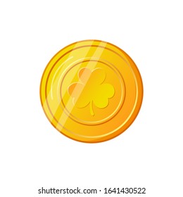Golden fairy leprechaun coin. Saint Patrick's Day vector holiday design element.
