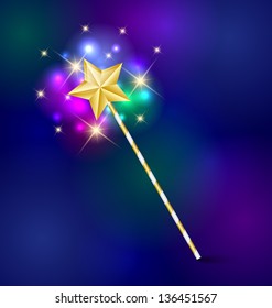 Golden fairy tale magic wand with glittering effect