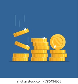 Golden falling coins. ?oins icon vector illustration in flat style.