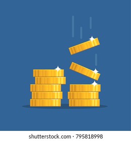 Golden falling coins. Vector illustration in flat style. Money icon.