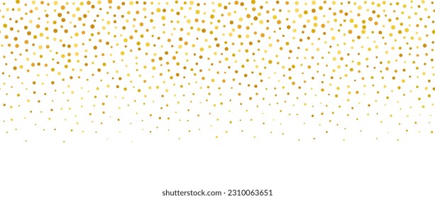 Golden falling confetti background. Repeating gold glitter pattern. Yellow, orange dots wallpaper. Celebration party decoration. Vector backdrop 