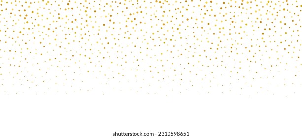 Golden falling confetti background. Repeating gold glitter pattern. Yellow, orange and golden dots wallpaper. Celebration party decoration. Vector backdrop 