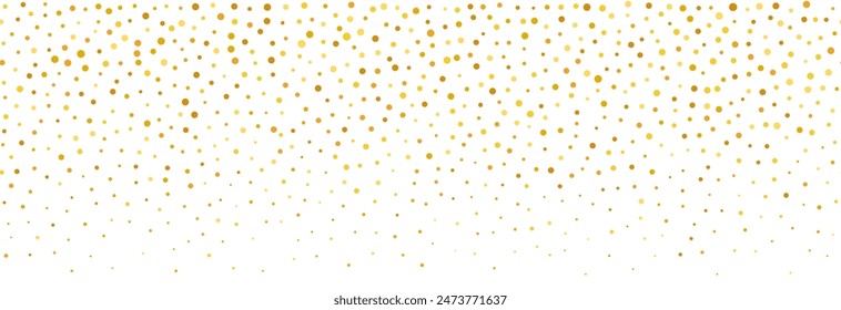 Golden falling confetti background. Repeating gold glitter pattern. Yellow, orange and golden dots wallpaper. Celebration Christmas, New Year or birthday party decoration. Vector backdrop