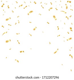 Golden falling confetti. Festive illustration of a shiny flying mush. Vector EPS 10.