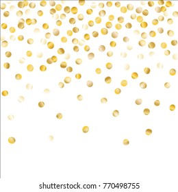 Golden Falling Confetti Isolated on White Background. Dark Festive Pattern with Tinsels for Christmas and New Year Decoration, Birthday Invitation, Poster or Greeting Card. Vector Gold Confetti.