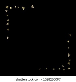 Golden falling confetti triangles on a black background. Abstract background of celebration in the form of a golden triangle.Decorative element. Suitable for your design, cards, invitations, gifts.