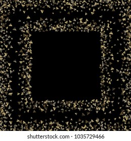 Golden falling confetti triangles on a black background. Abstract background of celebration in the form of a golden triangle.Decorative element. Suitable for your design, cards, invitations, gifts.