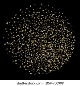 Golden falling confetti triangles on a black background. Abstract background of celebration in the form of a golden triangle.Decorative element. Suitable for your design, cards, invitations, gifts.