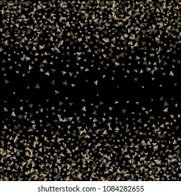 Golden falling confetti triangles on a black background. Abstract background of celebration in the form of a golden triangle.Decorative element. Suitable for your design, cards, invitations, gifts.