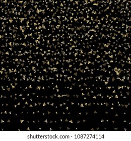 Golden falling confetti triangles on a black background. Abstract background of celebration in the form of a golden triangle.Decorative element. Suitable for your design, cards, invitations, gifts.