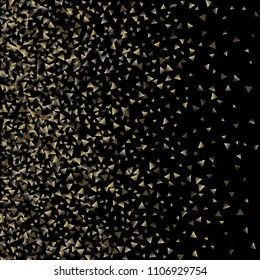 Golden falling confetti triangles on a black background. Abstract background of celebration in the form of a golden triangle.Decorative element. Suitable for your design, cards, invitations, gifts.