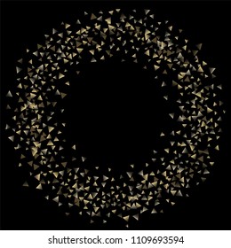 Golden falling confetti triangles on a black background. Abstract background of celebration in the form of a golden triangle.Decorative element. Suitable for your design, cards, invitations, gifts.