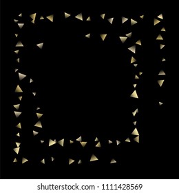 Golden falling confetti triangles on a black background. Abstract background of celebration in the form of a golden triangle.Decorative element. Suitable for your design, cards, invitations, gifts.