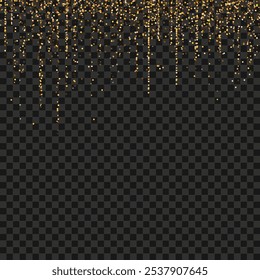 Golden Falling Glitter New Year Christmas Sparkling Lights Vector Background Design.