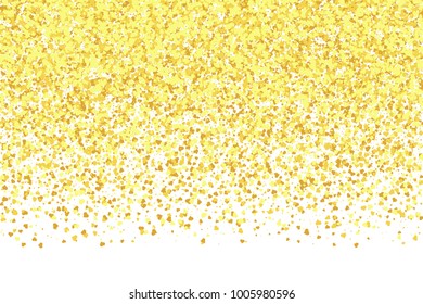 Golden falling hearts randomly on a white background. Festive design for greeting card, banner, wedding invitations, Valentine's day. Vector eps 10.