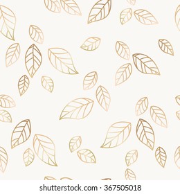Golden falling leaves vector seamless pattern, decorative background