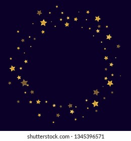 Golden falling stars. Festive gold confetti. Abstract decoration for celebrations. Frame of shining stars.