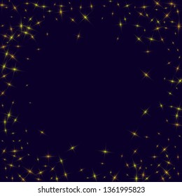 Golden falling stars. Festive gold confetti. Abstract decoration for celebrations. Frame of shining stars.