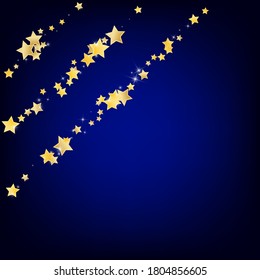Golden Falling Stars Vector Blue Background. Galaxy Shine Background. Rain Template. Gold Glamour Sky Texture.