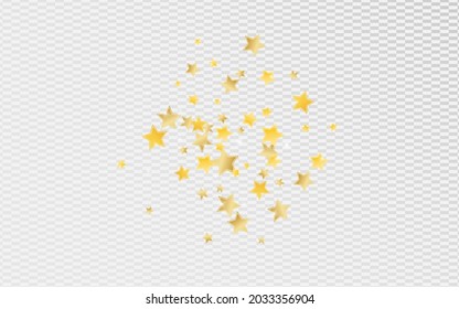 Golden Falling Stars Vector Transparent Background. Twinkle Shine Template. Glow Border. Gold Decoration Rain Banner.