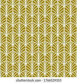 Golden fan art deco pattern, abstract seamless art nouveau pattern with fans, retro background