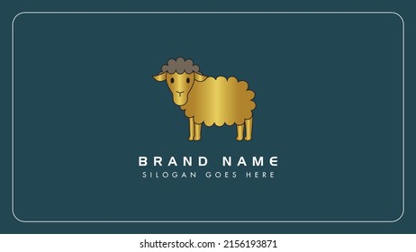 Golden farm sheep vector logo design template, Creative gold sheep animal monogram icon illustration, Isolated on black background.