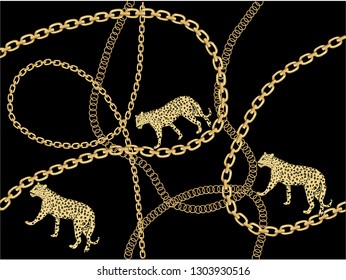 golden fashion chain print  seamless  pattern Baroque print with chains,  vector leopard,stationary,fabric,towel,paper leopard wild exotic safari etc