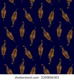 Golden feather abstract seamless pattern for textile or wallpaper. Vector background for surface design