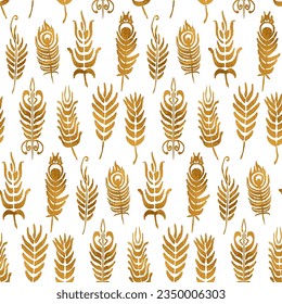 Golden feather abstract seamless pattern for textile or wallpaper. Vector background for surface design