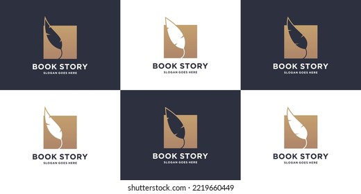 golden feather book stationery logo design collection