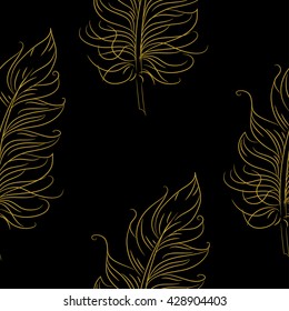 Golden feather decor seamless pattern. Vector illustration for your design
