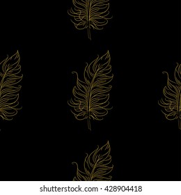 Golden feather decor seamless pattern. Vector illustration for your design