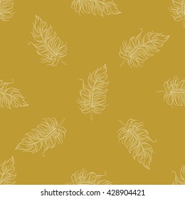 Golden feather decor seamless pattern. Vector illustration for your design