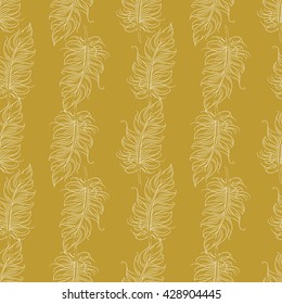 Golden feather decor seamless pattern. Vector illustration for your design