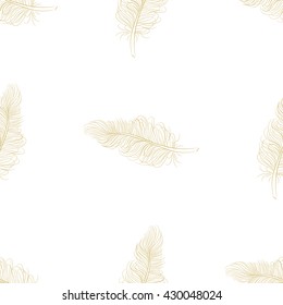 Golden feather decor seamless pattern. Vector illustration for your design